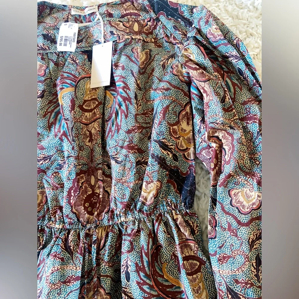 NWT Ulla Johnson Slate blue/grey red Mireya peplum cotton blouse